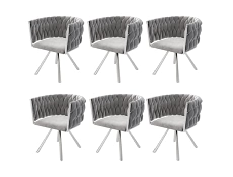 Conjunto De 6 Cadeiras Giratórias De Veludo Com Braços Pernas De Metal Prateado Cinza Mobrio