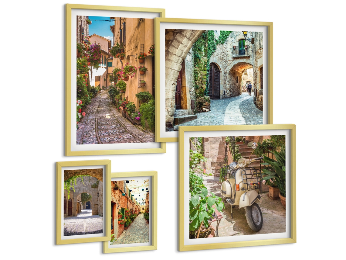 Quadros Decorativos Para Parede Paisagem De Montanha Com Um Cavalo Moldura Dourada Pinturas De Quarto Espelharte (conjunto De 5 Imagens)