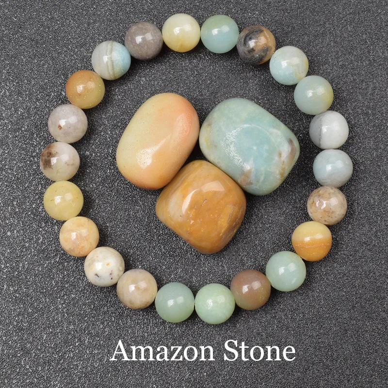 Pulseira de Contas de Pedra Natural , Amuleto de Cura para Yoga e Reiki, Pulseira da Sorte. MDUG (pedra Amazônica, 17 Cm)