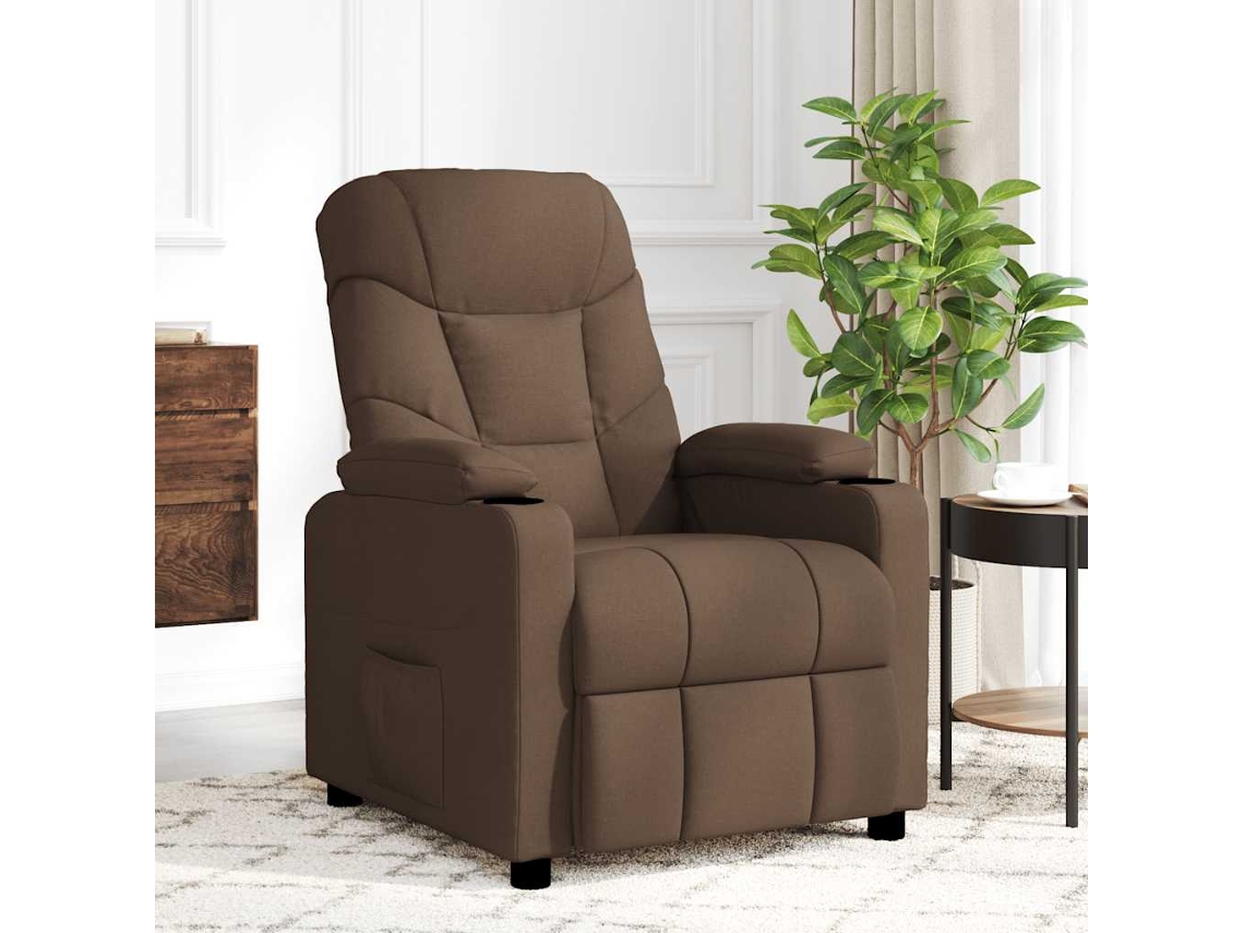 Vidaxl Poltrona De Massagens Reclinável Tecido Castanho