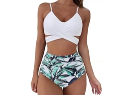 Traje De Baño De Dos Piezas De Leopardo Para Mujer Con Cintura Alta Y Sujetador Push Up M Branco
