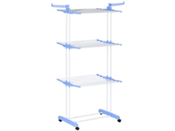 Cesto Stendibiancheria Pieghevole 4 Livelli com Ali Girevoli 73x64x177 Cm Aço e PP Bianco e Argento BTFORUS