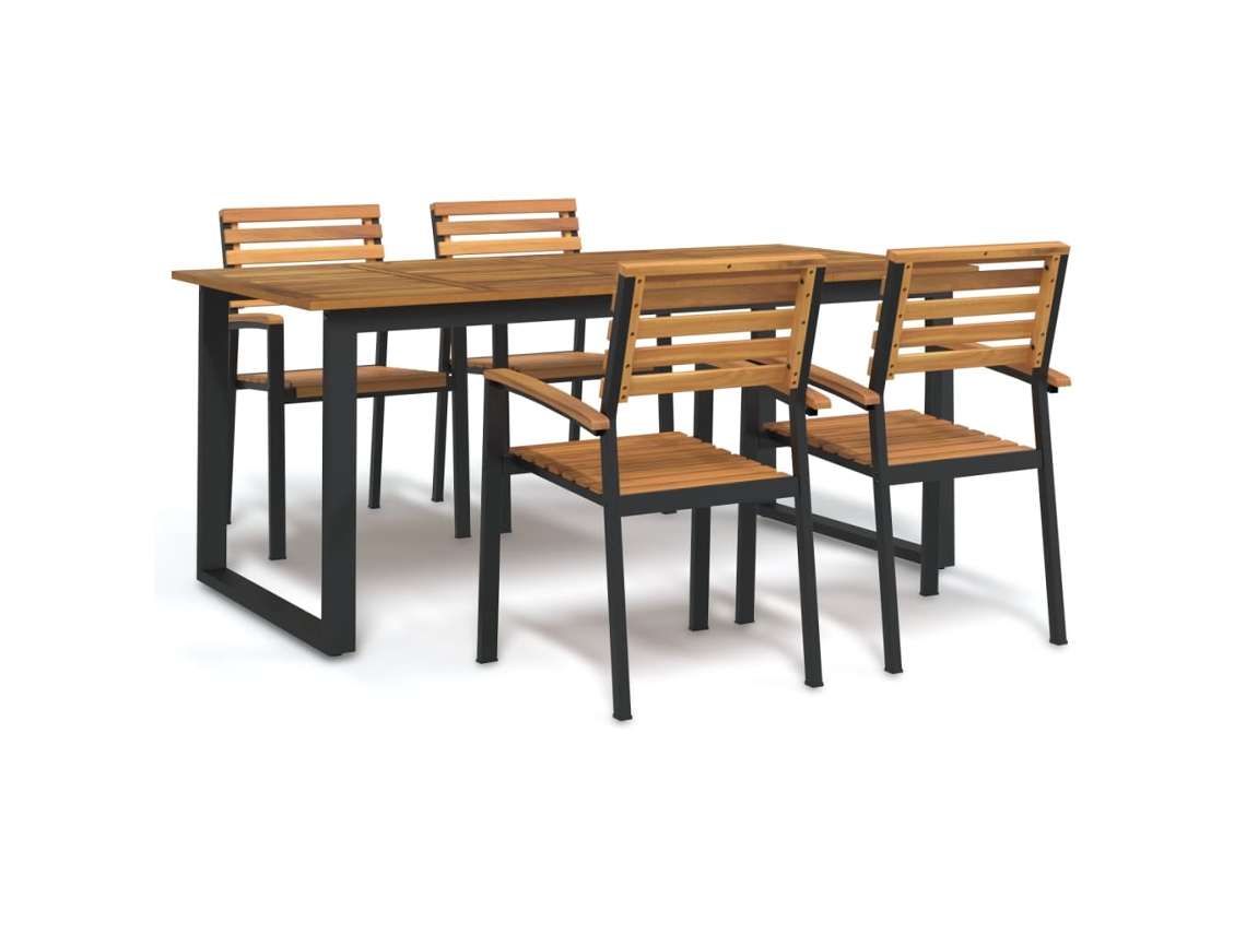 Conj. Jantar P/ Jardim 5 Pcs Madeira De Acácia Maciça E Metal Dkd Home Decor