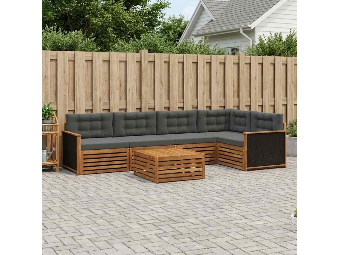 Vidaxl Conjunto De Sofás Para Exterior 6 Pcs Natural E Antracite