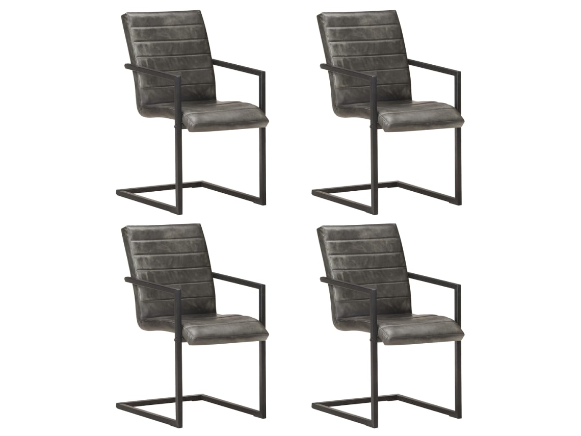 Vidaxl Cadeiras De Jantar Cantilever 4 Pcs Couro Genuíno Cinzento