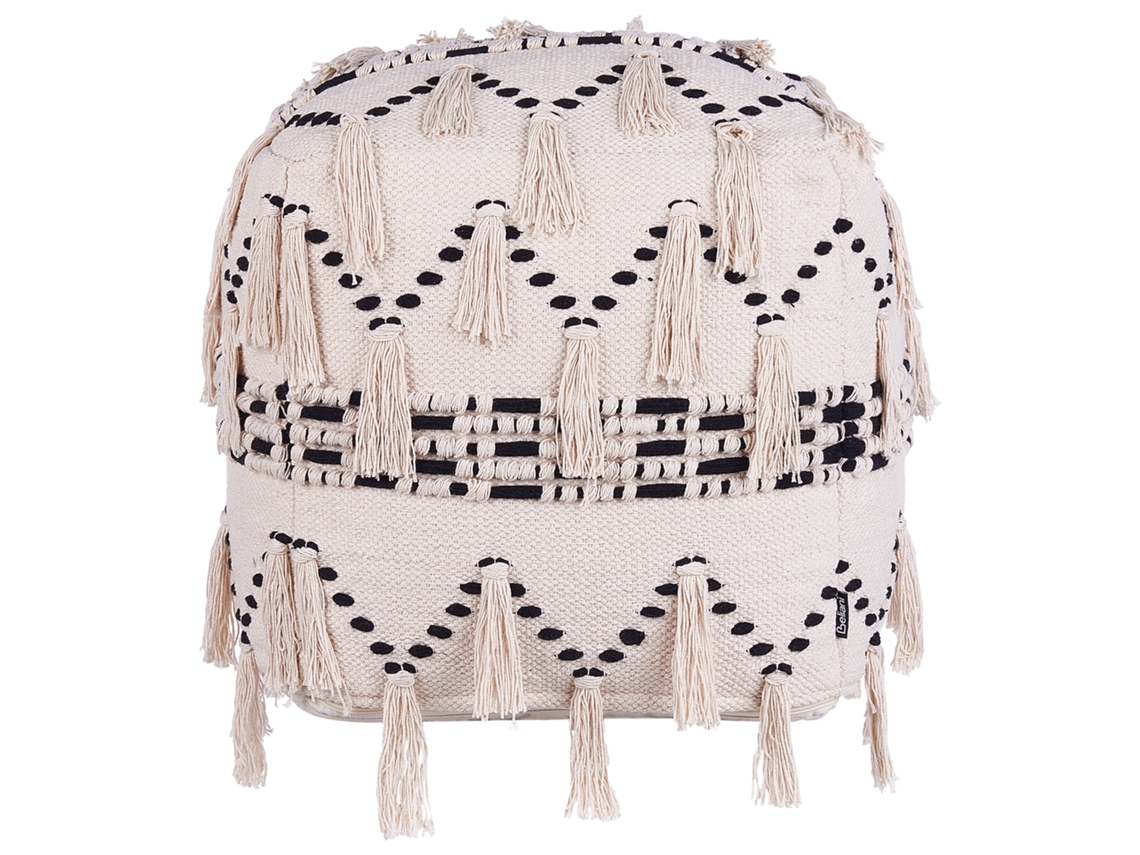 Puf Boho Con Borlas Beliani Thondi De Algodón Beige 45x45x45