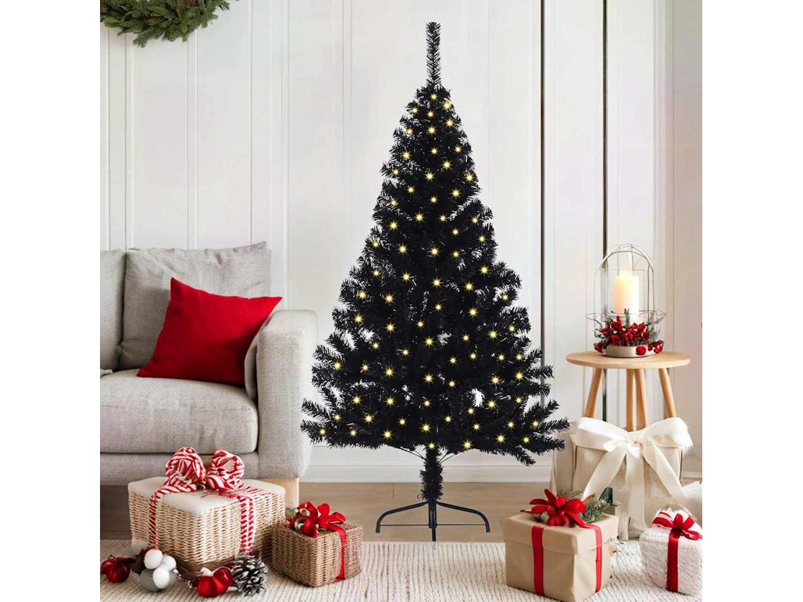 Vidaxl Árvore De Natal Artificial Pré-iluminada Preto 150 Cm Pvc