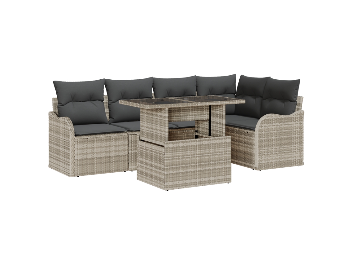 Conjunto 6 Sofá De Jardim Vidaxl Cinzento-claro Vime Pe (121 X 62 X 85 Cm)