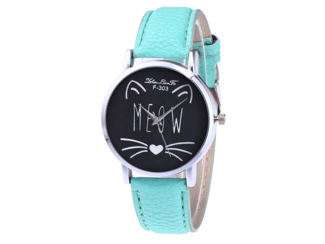 Relógio de Pulso Quartz Unissex com Pulseira de Couro Padrão de Gato Presente Mint