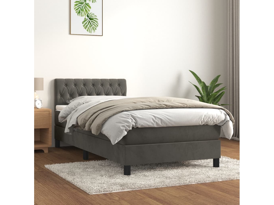 Vidaxl Cama Com Molas/colchão 90x200 Cm Veludo Cinza-escuro