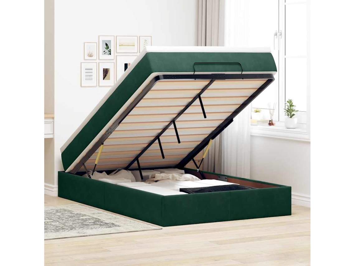 Vidaxl Estrutura De Cama Otomana Com Colchão Verde Escuro Veludo
