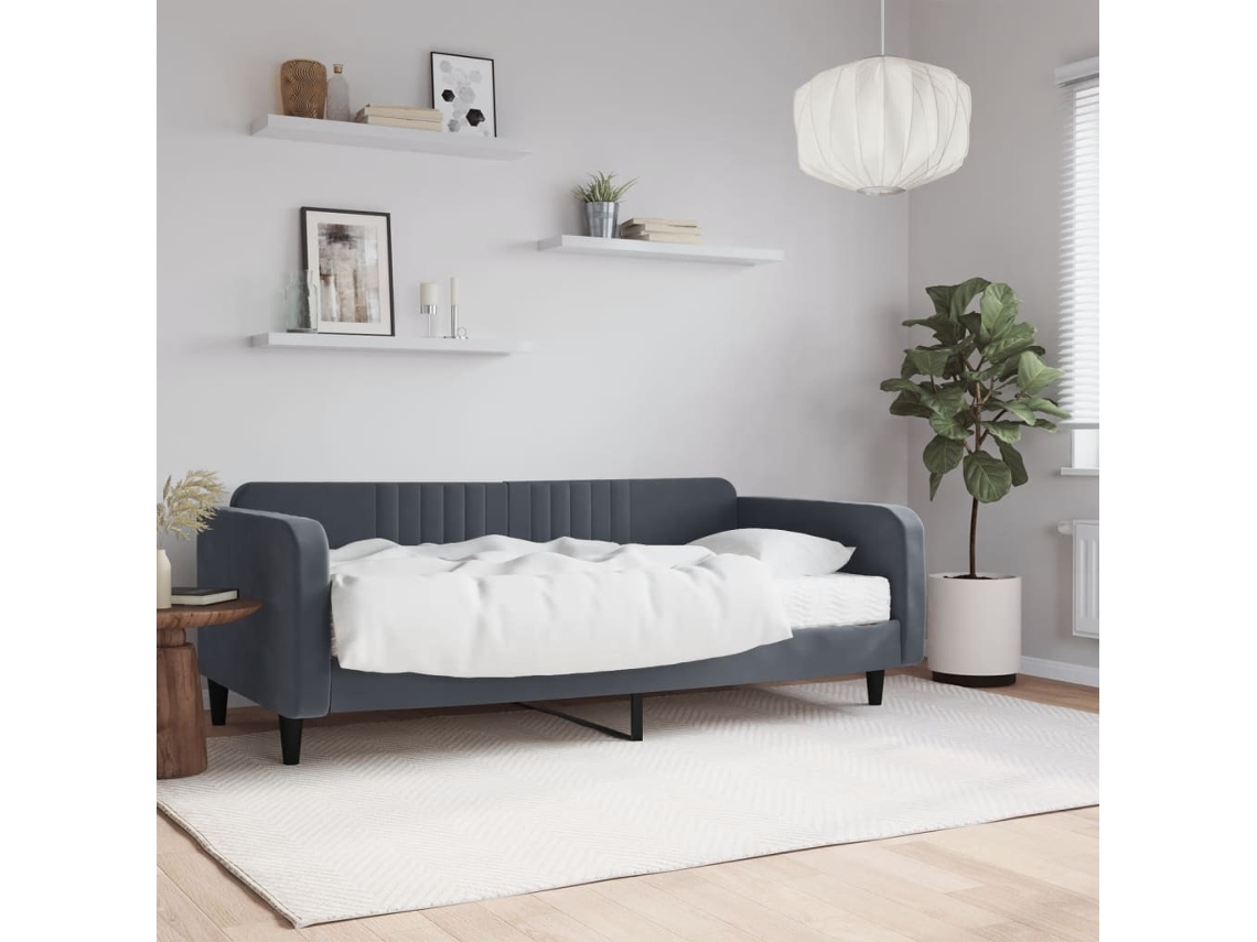 Vidaxl Sofá-cama Com Colchão 100x200 Cm Veludo Cinzento-escuro