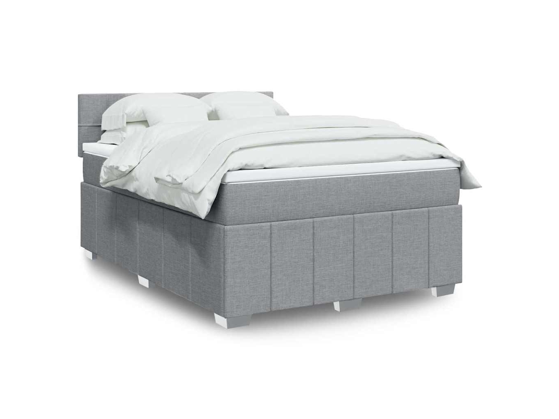 Vidaxl Cama Com Molas/colchão 140x200 Cm Tecido Cinzento-claro
