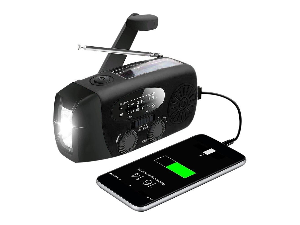 Rádio de Manivela com Células Solares e Lanterna, Bateria Externa de 2000mah AQUAFORGE