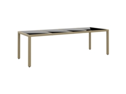 Vidaxl Mesa De Jardim Com Tampo De Vidro Vime Pe Bege