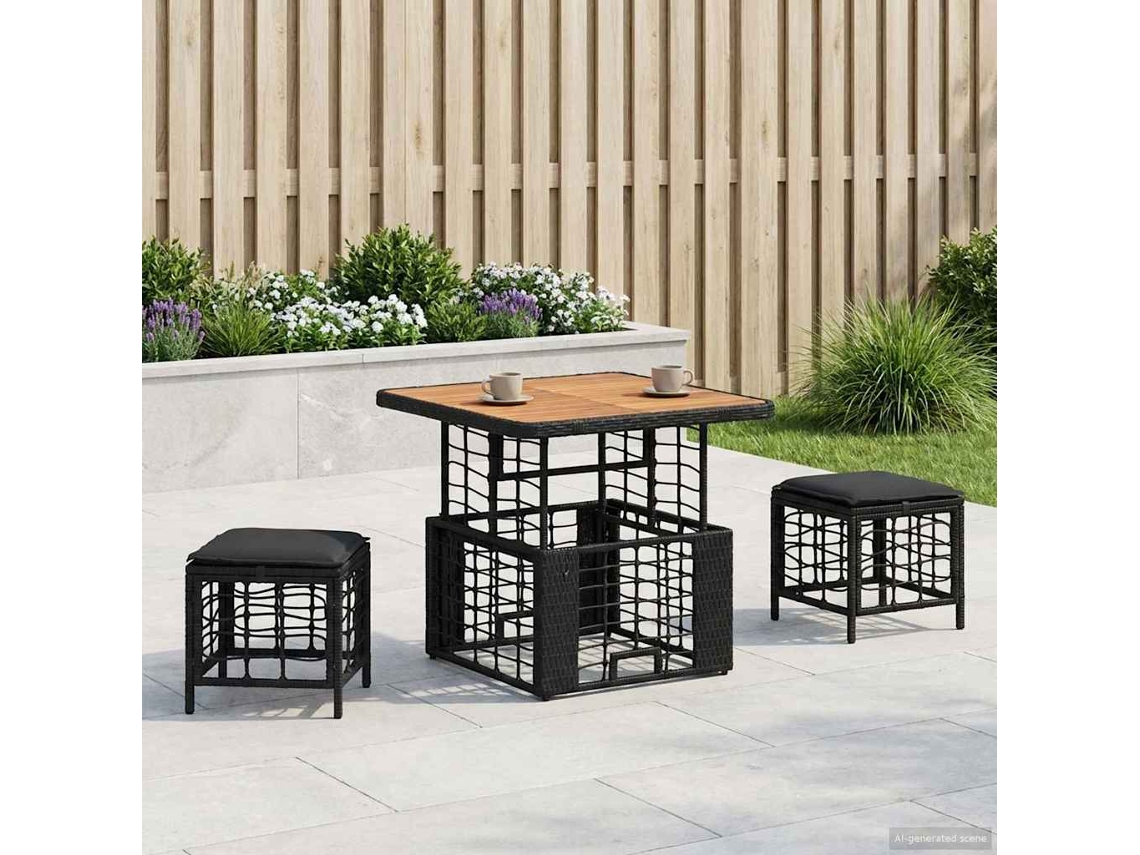 Vidaxl Conjunto De Jantar Para Jardim 3 Unid. Preto E Cinza