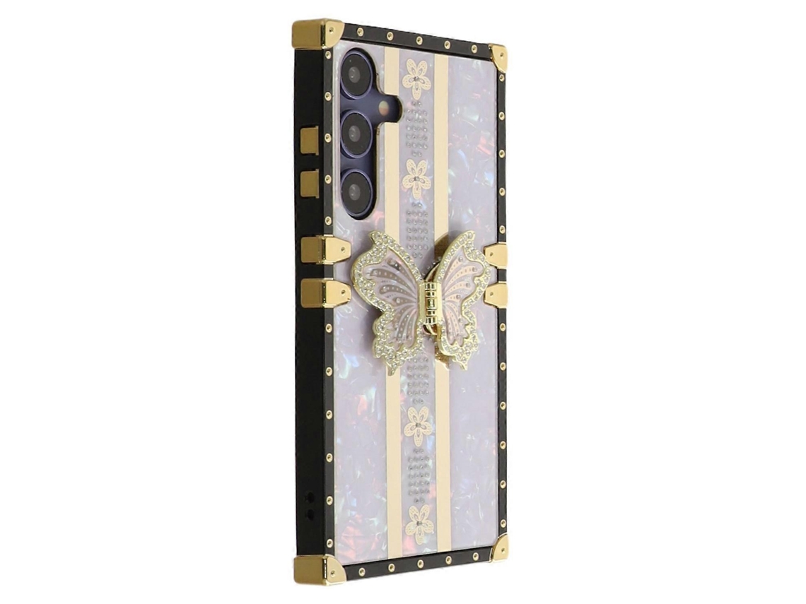 Capa Para Samsung Galaxy S25/s24 Em Tpupc Com Revestimento Eletroplástico E Suporte Em Formato De Borboleta, Multicolorida