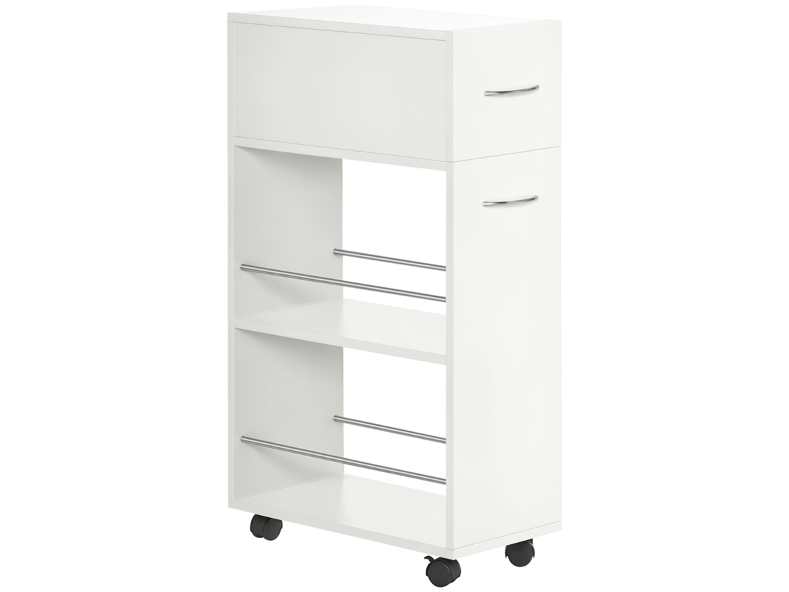 Carrinho de cozinha com 1 gaveta, 2 prateleiras, rodas, 25x50x85cm BRANCO S/MARCA