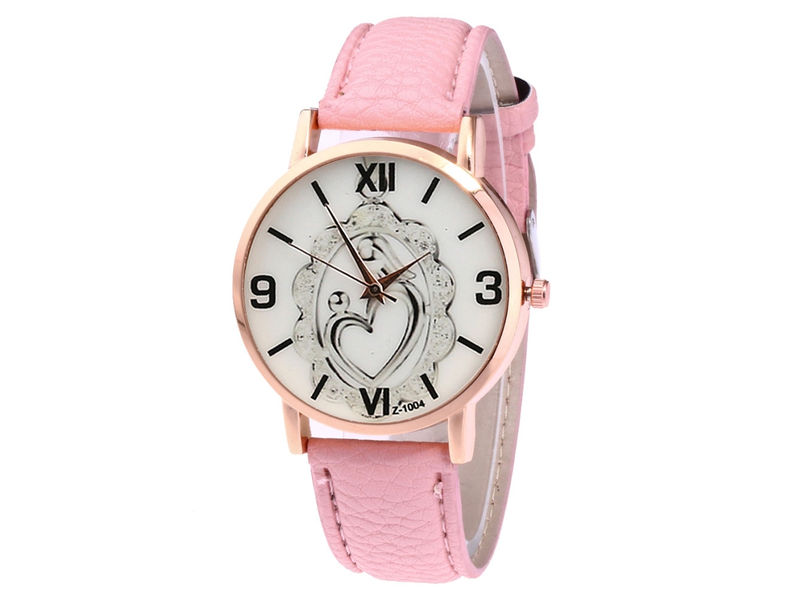 Relógio masculino de couro, elegante e casual, com pulseira de quartzo, rosa.