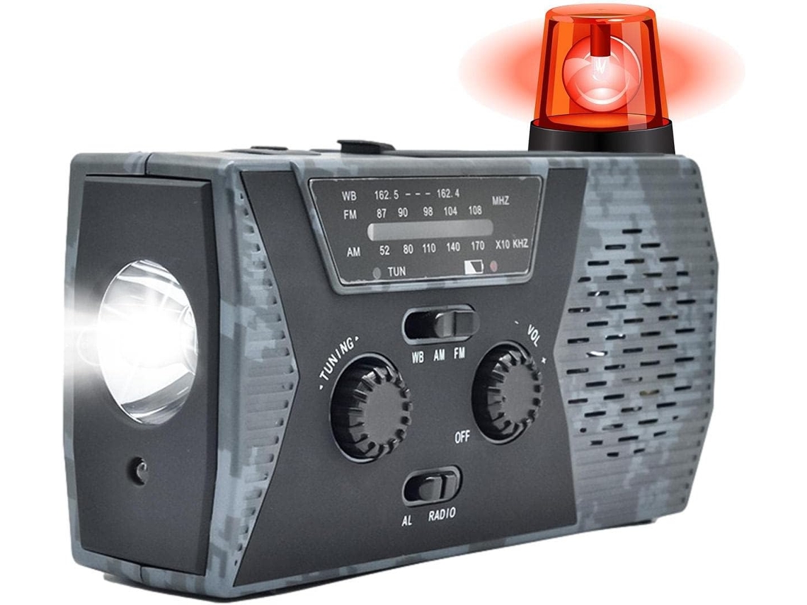 Rádio de Emergência AQUAFORGE com carregador de celular, meteorológico, manivela, lanterna, bateria externa