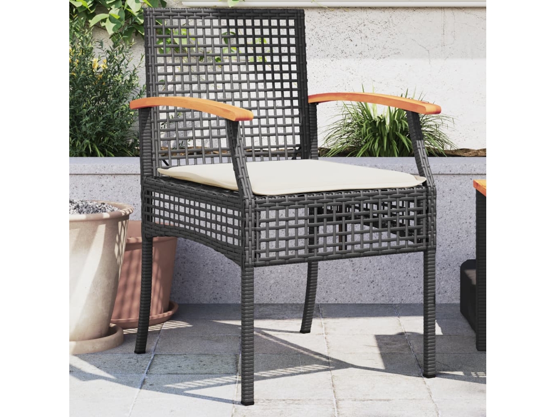 Cadeiras De Jardim Com Almofadões 2 Pcs Vime Pe/acácia Preto Dkd Home Decor