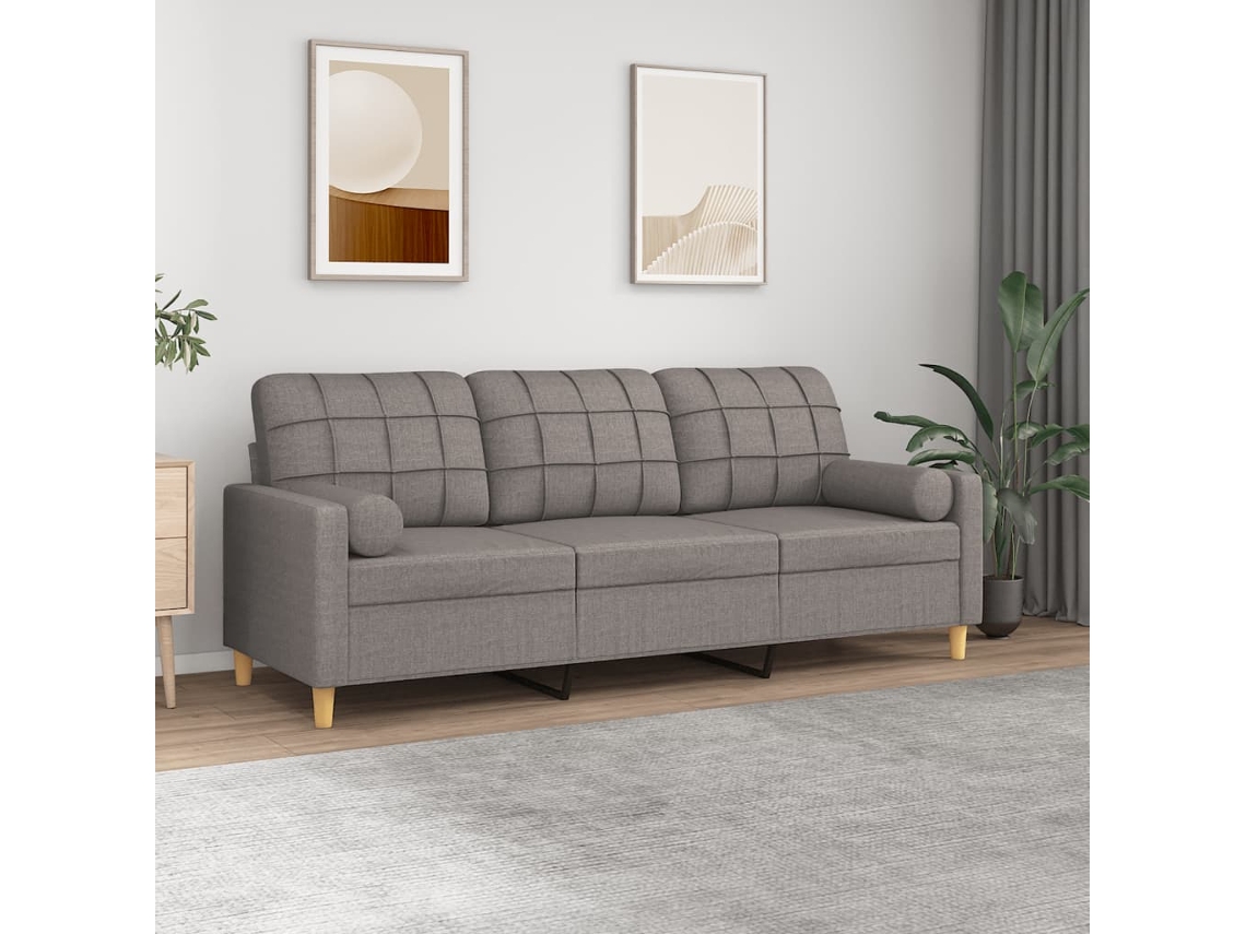 Vidaxl Sofá 3 Lug. +almofadas Decoração 180cm Tecido Cinza-acastanhado