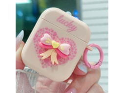 Capa protetora para fone de ouvido Bluetooth com laço 3D em formato de coração GIECY