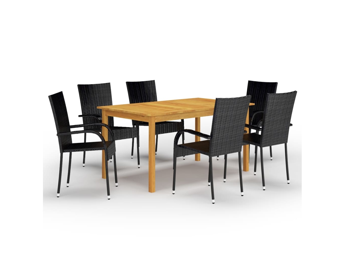 Vidaxl 7 Pcs Conjunto De Jantar Para Jardim Preto