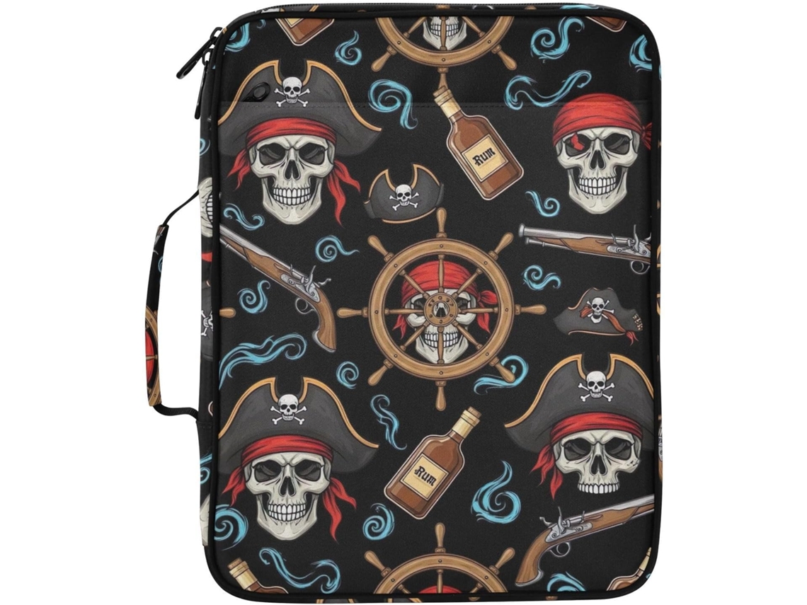 Caveiras De Pirata Pasta Expansível Preta Com 3 Argolas E 7 Bolsos Sanfonados Escola, Escritório E Viagens