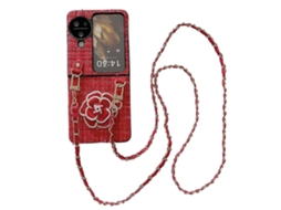 Capa De Celular De Tecido Xadrez Camélia Com Cordão Longo Para Oppo Find N3 Flip