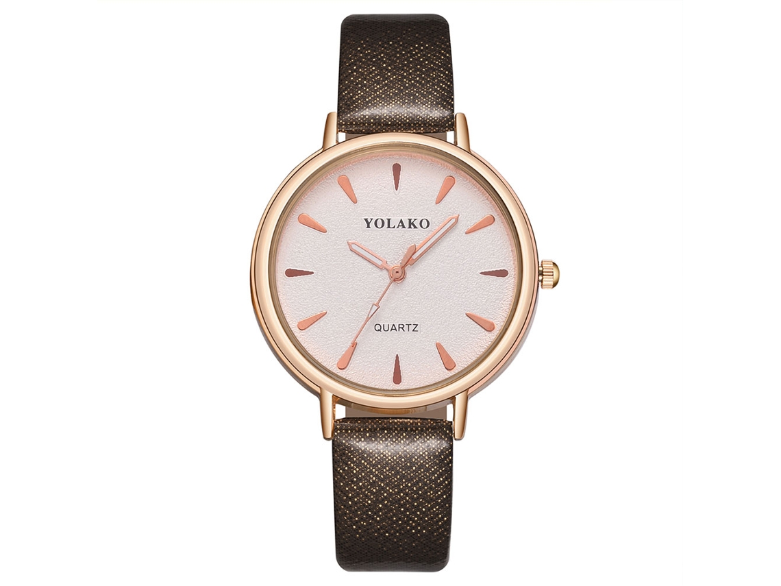 Relógio de Pulso Feminino Simples de Quartzo com Pulseira de Couro Pu Café