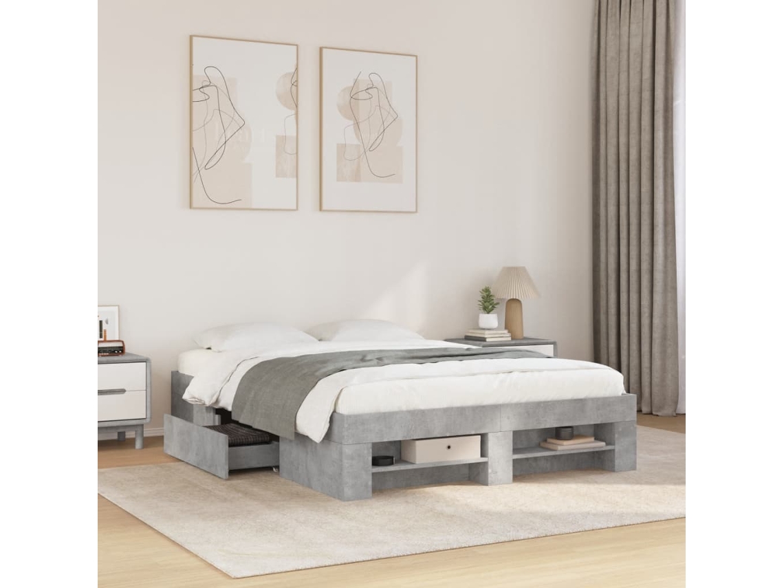 Estrutura De Cama 120x190 Cm Derivados De Madeira Cinza Cimento