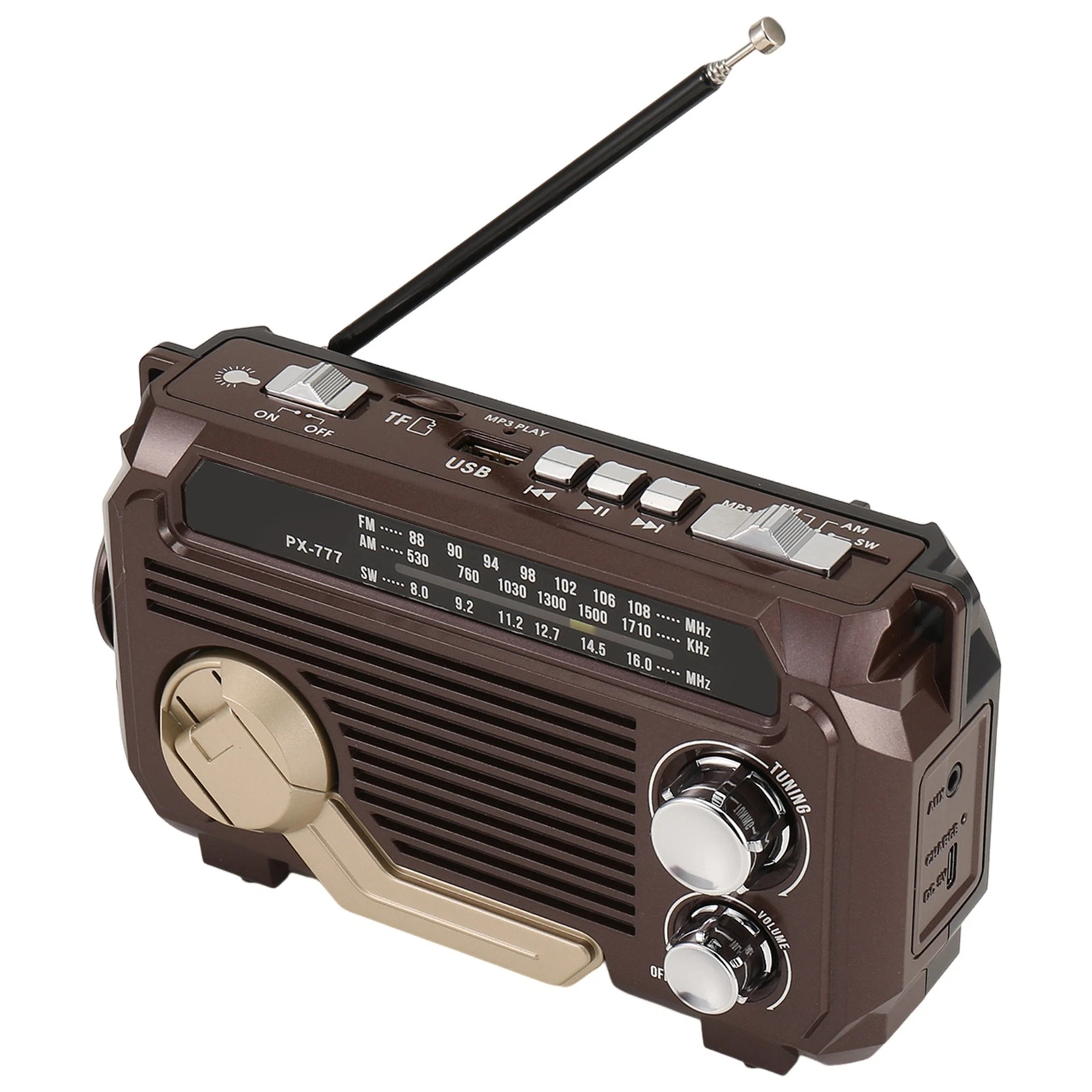Rádio Fm Am De Ondas Curtas Solar, Receptor De Rádio De Emergência Com Manivela, Bluetooth Bronze SUNNY SPACES