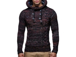 Fasst jersey de Cuello Alto Con Capucha Manga Larga para Hombre Suéter Casual de Lana Pullover