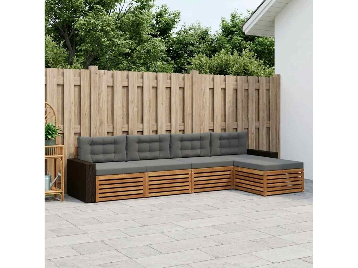 Vidaxl Conjunto De Sofás Para Exterior 5 Unid. Natural E Antracite
