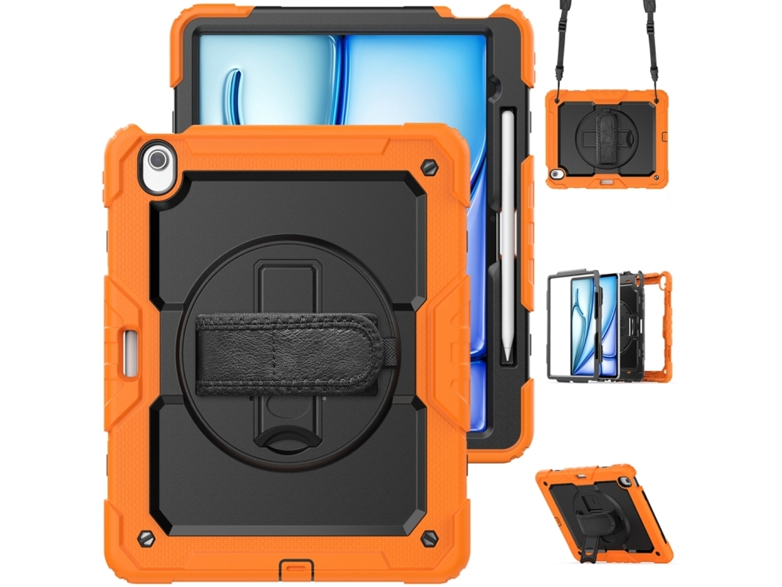 Capa Para Ipad Air 13 2026/2025/2024 13 Polegadas À Prova De Choque,com Suporte E Alça De Ombrolaranja + Preto
