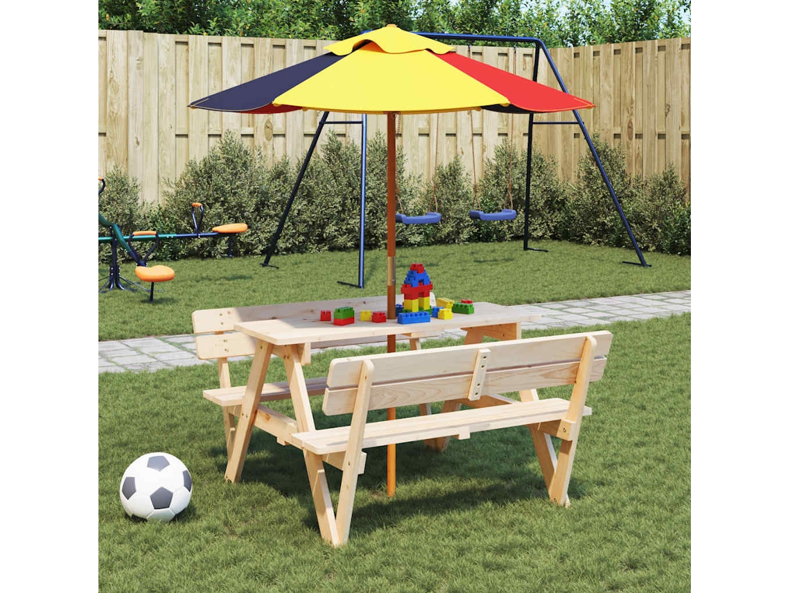 Vidaxl Mesa De Piquenique Para 4 Crianças Com Guarda-sol Abeto Maciço
