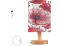 Abajur De Cabeceira Floral Colorido Para Quarto, Abajur De Cabeceira Led, Luminária De Leitura Com Cúpula Tecido, Base