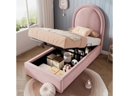 Cama Infantil Estofada 90x190cm Rosa Veludo Para Meninos E Meninas