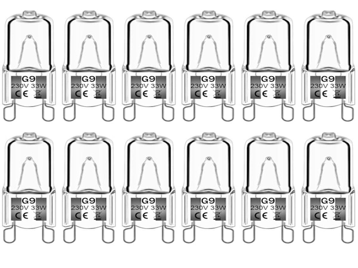 Lurelia Pacote com 12 Lâmpadas Halógenas G9 33w 230v 2800k 380lm, Brancas Quentes, Reguláveis, Cápsula Transparente, Uso Interno