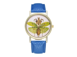 Reloj Unisex De Cuarzo Con Correa De Cuero Pu Y Dial Romanos Patrón Insecto Azul Real