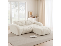 Sofá Modular 2 Lugares Com Pufe, Chenille E Espuma 32d, Branco