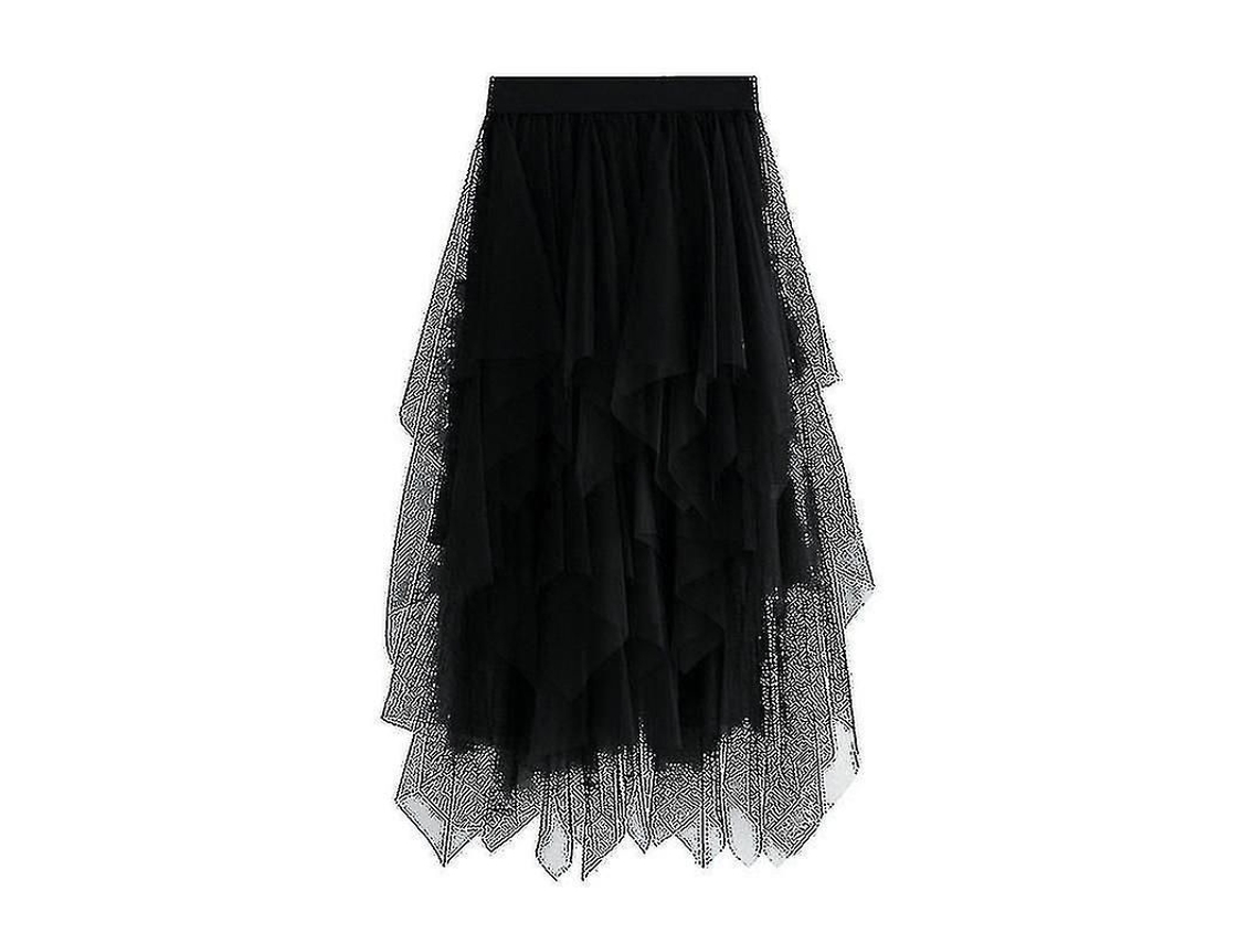 Saia Longa de Malha com Cintura Elástica Feminina Estilo Fresh e Doce Tamanho 60 100cm Jxsm8063 Negro