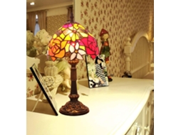 Abajur De Mesa Rosa Estilo Tiffany, Luminária Noturna De Vidro Colorido Antigo, Luminária De Leitura Estilo Campestre