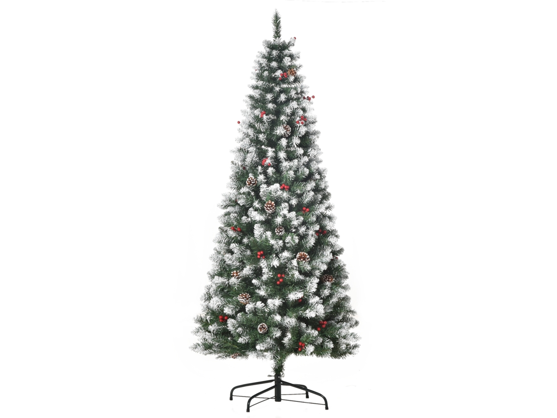 Árvore De Natal Artificial De 180 Cm Coberta De Neve Com Bagas Vermelhas E Pinhas Brancas, Base Dobrável Removível, 618 Ramos.