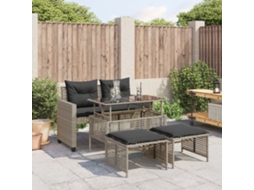 Vidaxl 4 Pcs Conj. Sofás Jardim C/ Almofadões Vime Pe/vidro