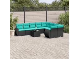 Vidaxl Conjunto De Sofá De Jardim Com 10 Peças E Almofadas Em Rattan Sintético Preto