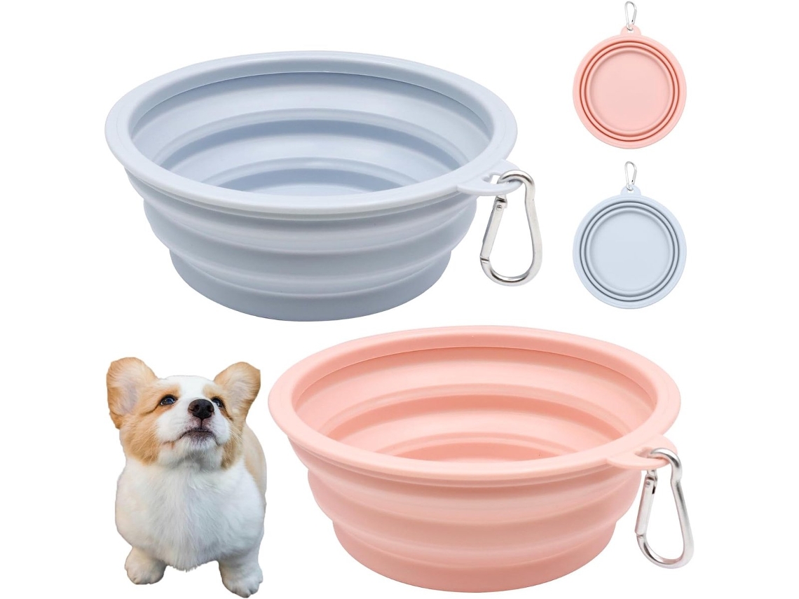 Conjunto com Duas Tigelas para Cães, 650 Ml, para Ração e Água. Dobrável e Extensível, na Cor Azul AQUAFORGE