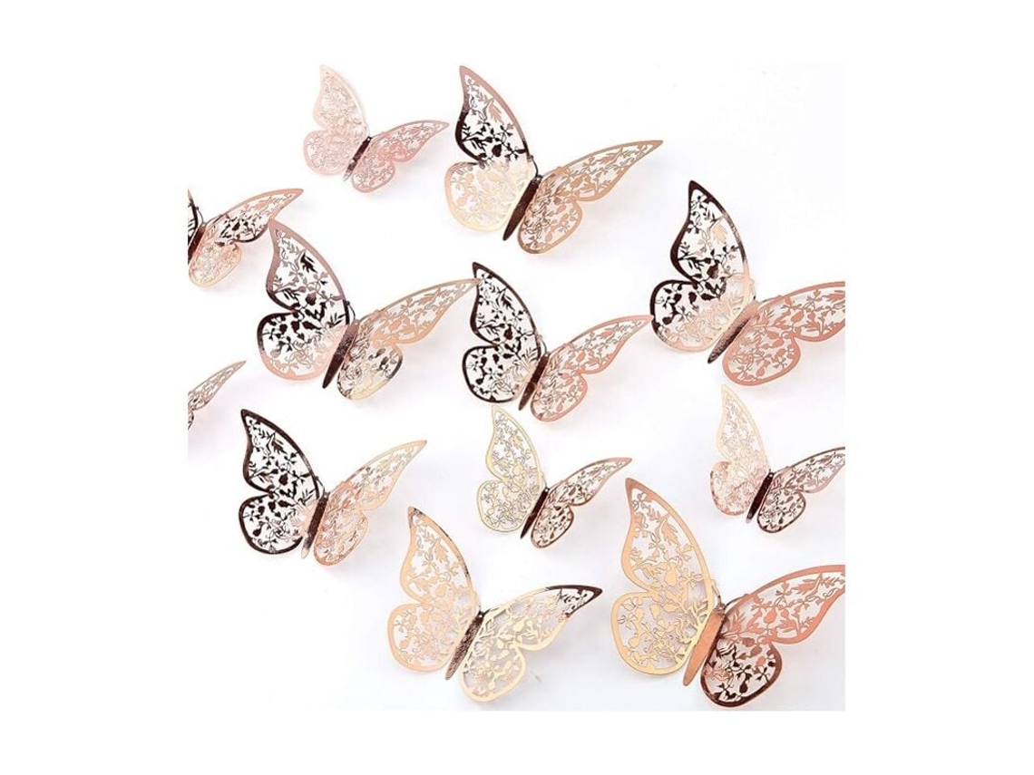 Lurelia Adesivo 3d Borboleta Papel Rosa 24 Peças Quarto Sala