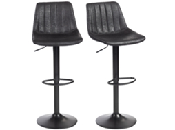 Conjunto 2 Banquetas Bar Retrô Pretas, Apoio Pés E Pistão Gás Ajustável